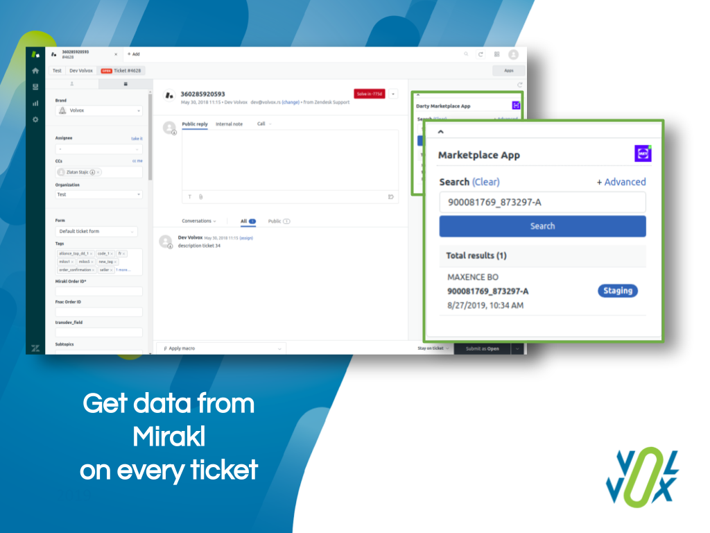 Mirakl Connector by Volvox dashboard view — Reporting and Analytics app on the Zendesk Marketplace